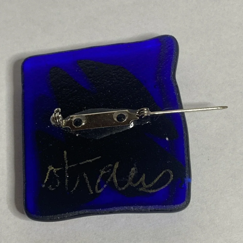 Art Brooch‎ Fused Glass Modernist Abstract MCM Style Signed Straus?